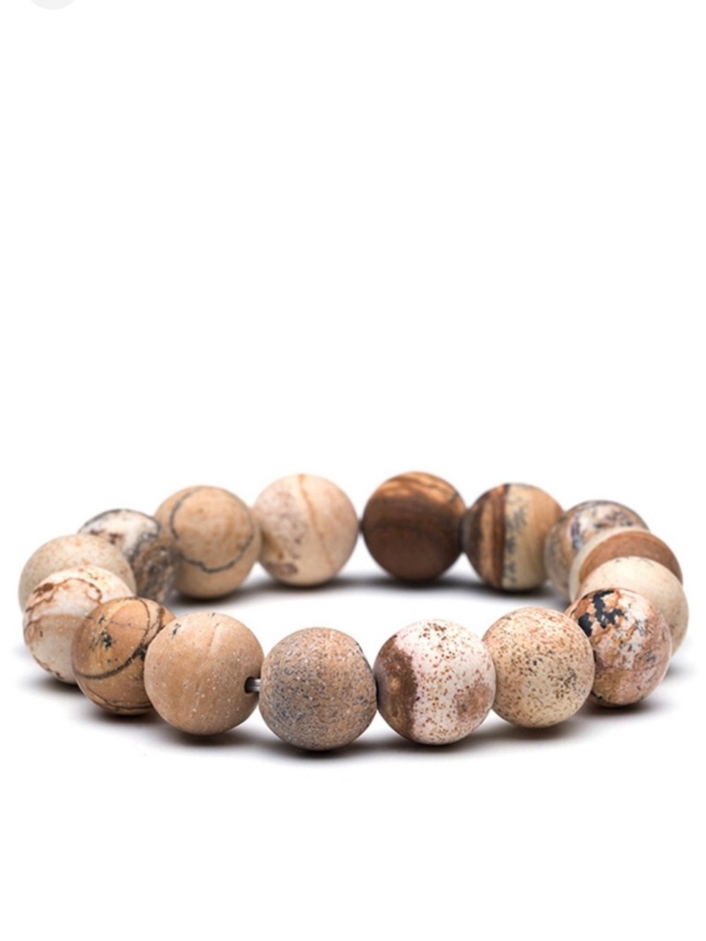 BOHO Marble Stone Ball Beaded Stretchy Bracelet Khaki Tan Stacking Layering NWT